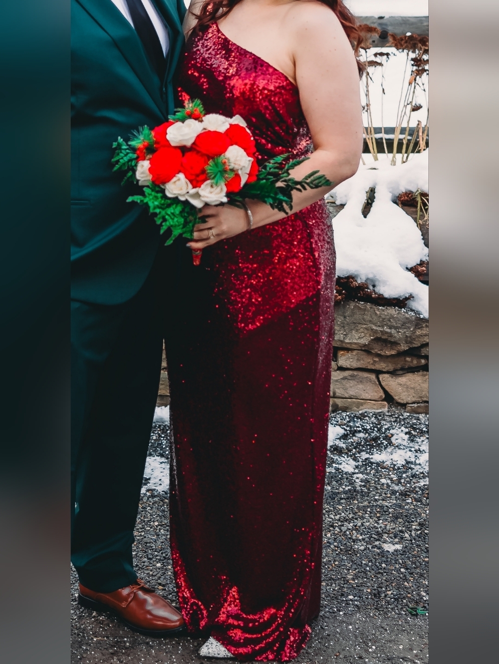 Revelry Burgundy Sequin One-Shoulder Wedding Dress